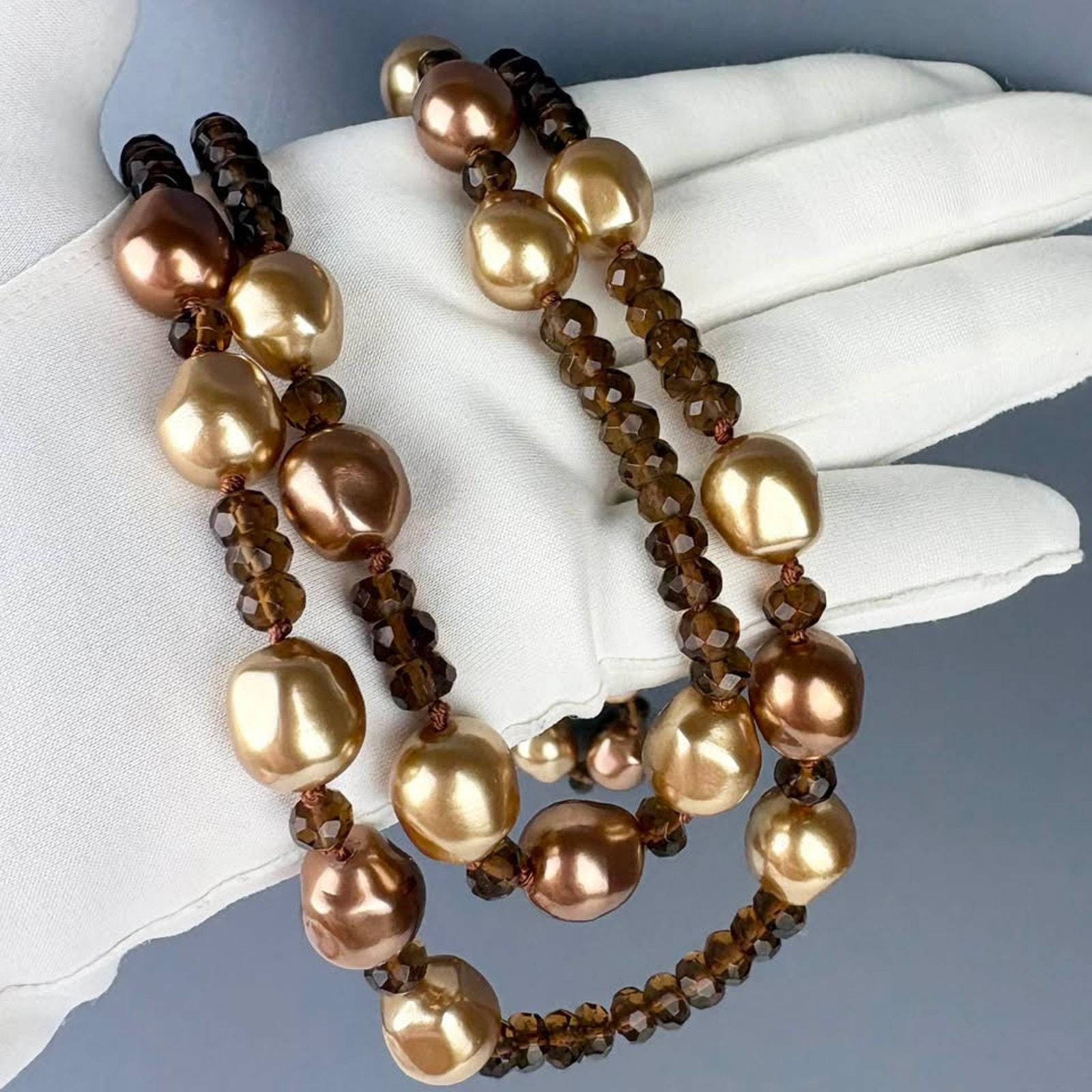 ネックレス・ペンダント Handmade brown pearls necklace Brown Pearl Long Necklace - Etsy