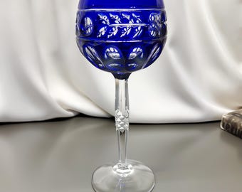 Vintage Blaues Kristall Weinglas Villeroy Boch