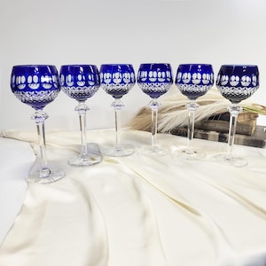 Barthmann Crystal Cut to Clear Wine Glasses set of 6 Vintage Rare with 30% PbO excellent condition Single Color Collection Cobalt Blue
