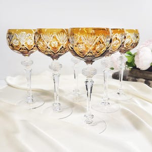 Set of 6 rare WMF Crystal Cabinet Yellow Wine Glasses – Elegant, Heavy Handcrafted Crystal