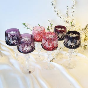 Set of 6 Lausitzer Kristall Glasses | Amethyst, Cranberry Red & Ruby Red Cut-to-Clear Crystal Goblets