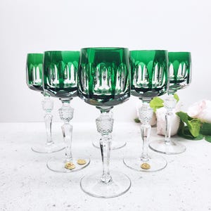 Nachtmann Antika Emerald Green Crystal Goblets Set of 6 Pieces Single Color Collection