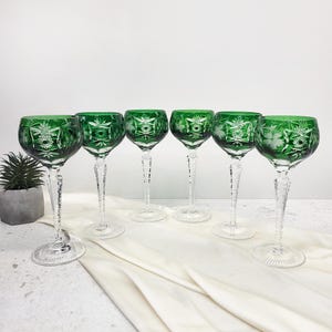 Nachtmann Traube Emerald green Crystal Wine Glasses Set of 6 – Hand Cut, Vintage Elegance, gift for a 55th Emerald Wedding Anniversary