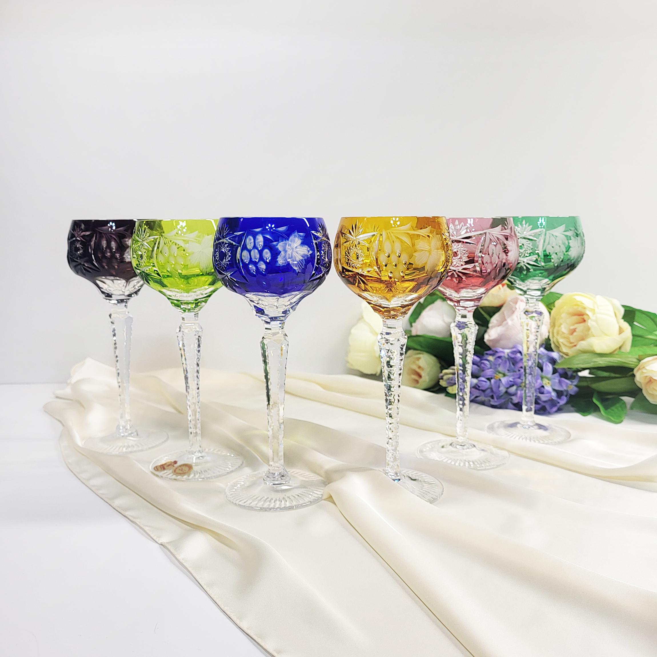 Lot De 7 Gobelets à Vin Superposables - Verre Rouge Canneberge Argenté - Occasion