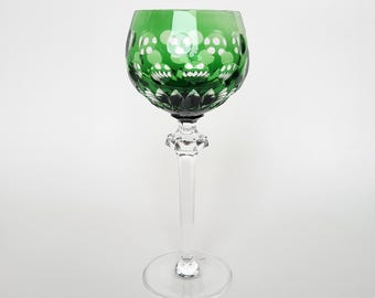 GREEN CRYSTAL GLASS: Vintage Godinger King Louis Emerald Green Cut
