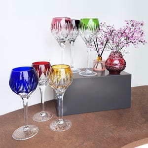 Romantic Elegance – Dorotheenhütte 30% PBo Hand Cut Colorful Crystal Wine Glasses, Set of 6
