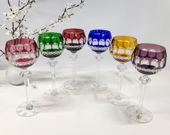 1x Rari calici da vino in cristallo Bartmann di Dorotheenhütte, colorati e intagliati.