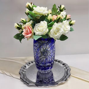 Lausitzer Mozart Collection Cobalt Blue Crystal Vase – Hand Cut, 25 cm Tall, Elegant German Luxury