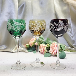 1x Vintage Cut to Clear Crystal Vine Glasses – Handcrafted Elegance from Lausitzer