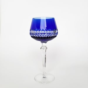 1x Vintage Lausitzer Glas Cut-to-Clear Crystal Wine Glass Blue, Made in GDR