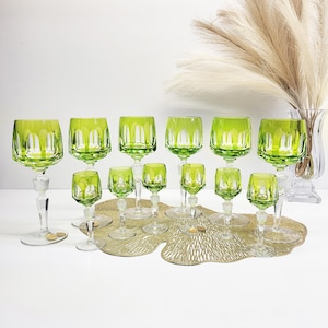 Nachtmann Antika Reseda Green Crystal Goblets and liqueur Glasses Set – 12 Piece Single Color Collection