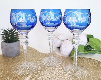 RARE Antique Bristol Blue Roemer Wine Glass: Cut to Clear, Knobbed Stem -  Etsy