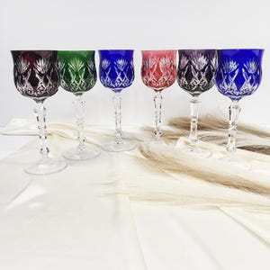Set mit 6 Vintage Peill Kristall Weingläsern - Bunt - Signiert “P” - 150 ml - Boho Glassware