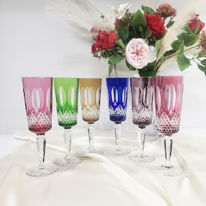 Beyer Vintage Hand Cut Crystal Champagne Flutes – Multicolor Set of 6