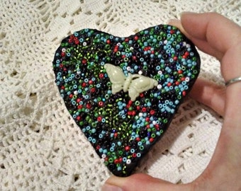 Butterfly - bead - mosaic - heart - mosaic art - Valentine - small gift - small art - pink - blue - green - bead mosaic- sparkle- red