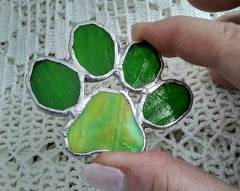 Green - glass art gift - pet paw print ornament- stained glass paw print- pet lover - pet memorial - dog lover - dog mom -pet paw print gift
