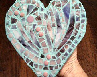 Blue heart - wall art - mosaic home decor - blue- bling - heart - purple- mosaic lover - glass art mosaic - wall decor - stained glass art