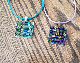 mosaic jewelry pendants - two handmade pendants with cord.