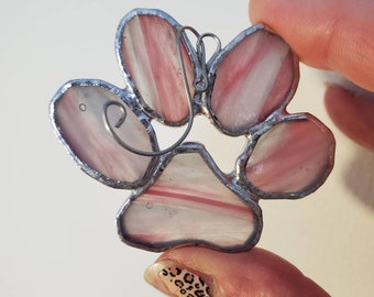 Pink- blue-glass art gift - pet paw print ornament- stained glass paw print- pet lover - pet memorial - dog lover - dog mom -pet paw print