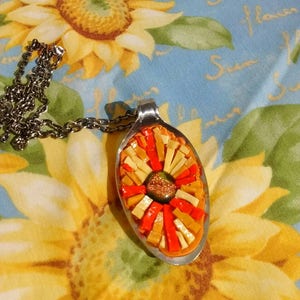 Mosaic pendant upcycled jewelry spoon pendant orange red yellow mosaic jewelry pendant and chain sun mosaic lover mosaic image 1