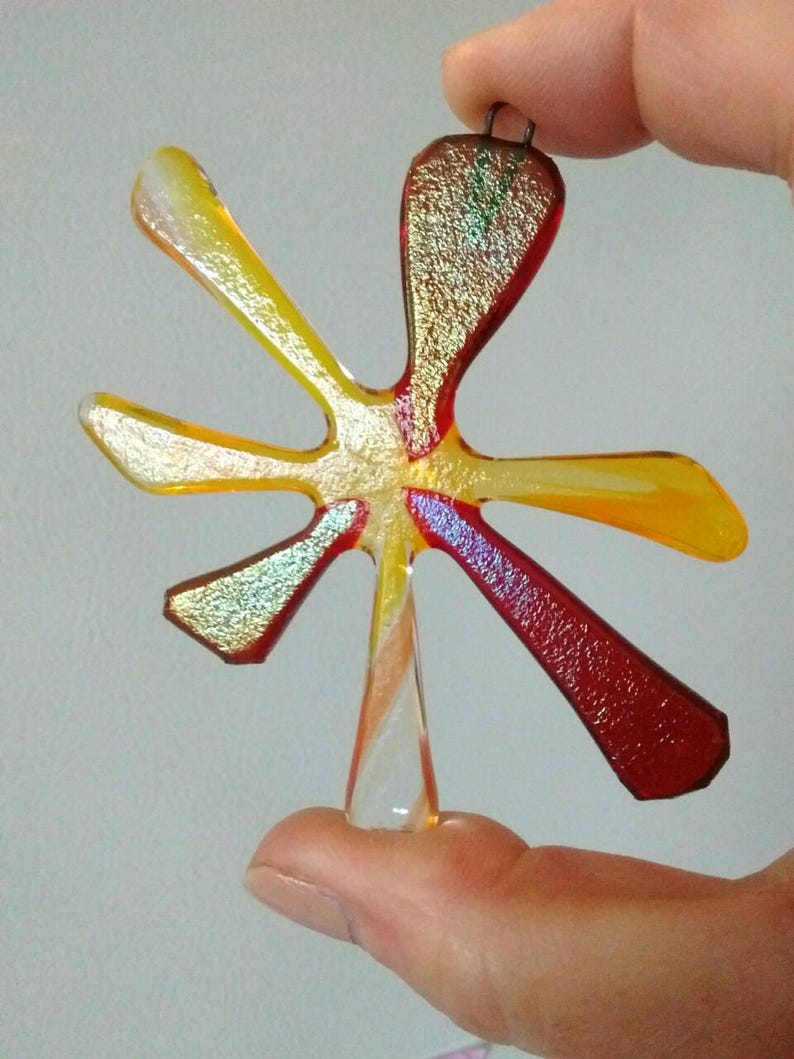red glass art ornament glass art gift fused glass star Christmas ornament fused glass ornament glass star lover gift Star