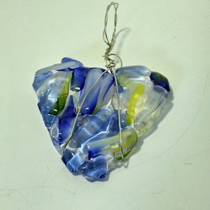 Heart rainbow glass art lover gift fused glass heart fused glass gift teal heart puffy heart glass gift home decor gift image 3