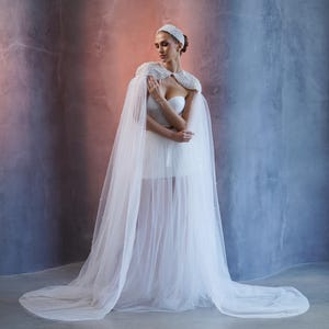 Custom Bridal Cape Order, Exclusive Wedding Veil Design, Personalized Tulle Cape with Pearls, Made to Order for Individual Client Only