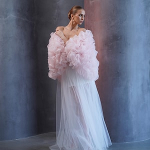 Bridal ruffle cape in italian tulle, wedding tulle topper with soft volume, romantic accessory for ceremony, reception or bridal photoshoot