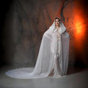Wedding Hood Cape with Beaded Embroidery Lace, Extra Long Hooded Bridal Veil, Sparkling Veil with Lace Edging, Fairy Glittery Cloak