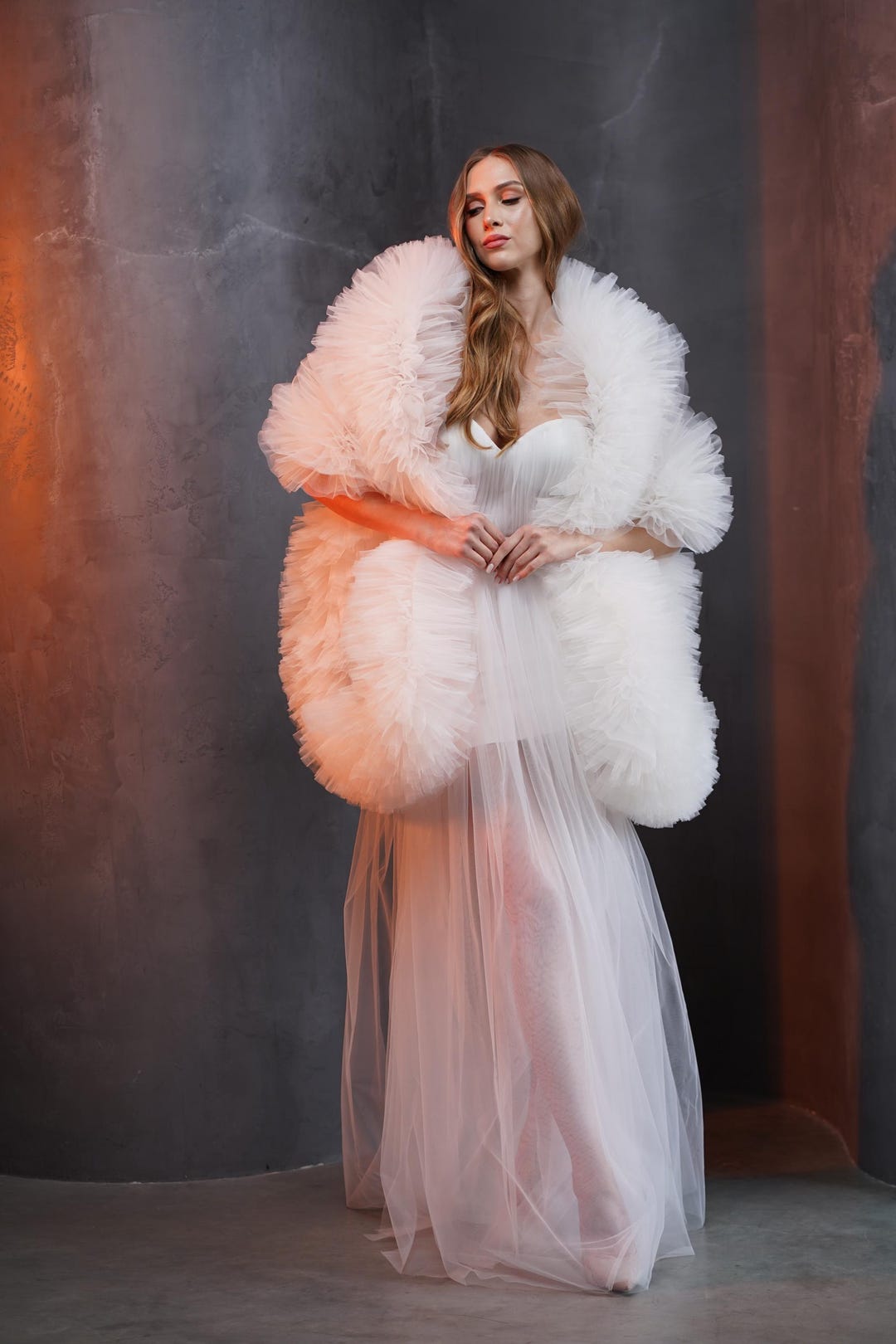 Bridal Ruffle Tulle Cape, Handmade Floral Wedding Shawl - Etsy UK