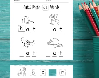 Cut & Paste | at Words Worksheet