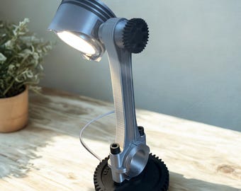 Lámpara de pistón impresa en 3D – Lámpara de mesa industrial con diseño de motor – Regalo para hombre – Decoración de taller y oficina