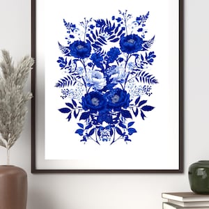 Chinoiserie Floral Print: Blue Flower Wall Art (Digital Download)