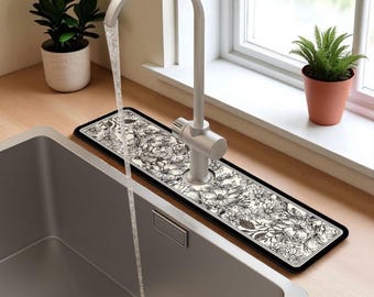 Personalized Faucet Mat,Floral Faucet Mat,Faucet Drip Mat,Faucet Splash Mat,Sink Faucet Mat  For Kitchen Bathroom RV,Gift For New Home