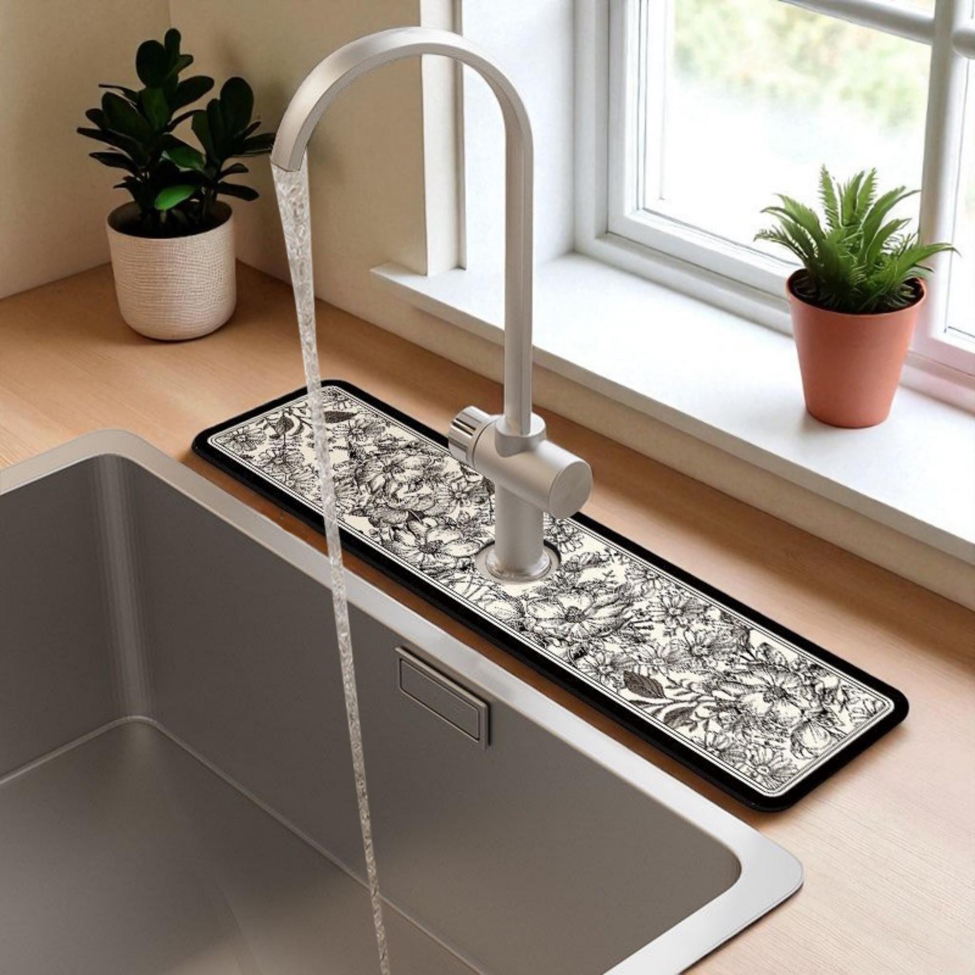 Floral Faucet Mat: Absorbent Kitchen & Bathroom Sink Protector