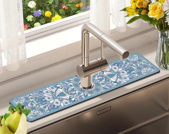 Personalized Boho Faucet Mat,Faucet Sink Mat,Faucet Drip Catcher,Faucet Splash Mat,Faucet Absorbent Mat for Kitchen Farmhouse RV Bathroom