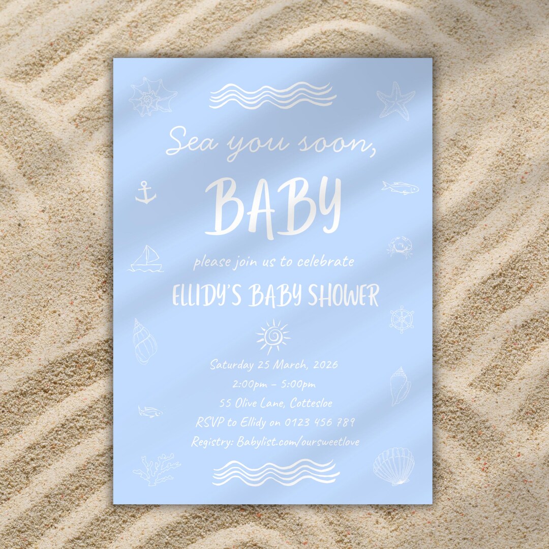 Sea You Soon Baby Shower Invitation | Coastal Theme | Ocean Baby ...