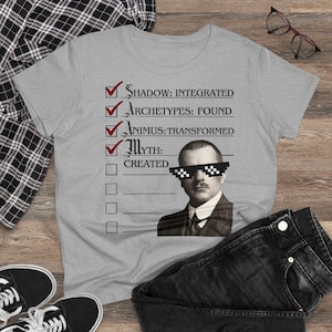 Carl Jung T-shirt Women&#39;s tee Shadow Integrated, Archetypes Found, Animus Transformed, Myth Created psychology shirt funny checklist shirt