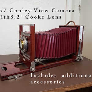 Antique camera Conley View 5x7 (or 4x5) with vintage lenses and photography accessories