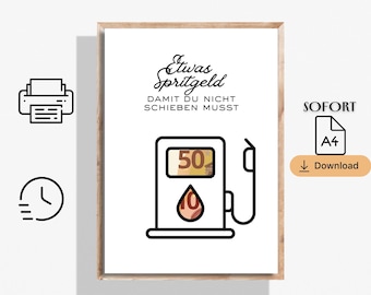 Geldgeschenk Spritgeld – Tankgutschein Geldgeschenk – Lustiges Geldgeschenk Auto – Spritgeld Karte – Printable A4 PDF JPG