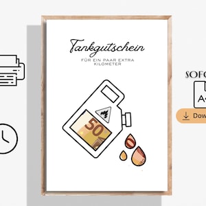 Vale de regalo de combustible / Idea de regalo para conductores / Licencia de conducir / Vale - Descarga digital - Imprimible A4 JPG PDF