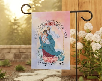 Mother Mary Garden Flag, Spiritual Decor for Home, Outdoor Banner, Religious Gift for Gardeners, Prayers Art, Catholic Flag
