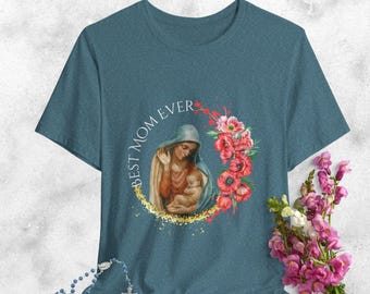 Virgin Mary T-Shirt | Catholic Shirts | Marian Catholic Shirt | Catholic Gifts for Women | Floral Women Religious Shirts