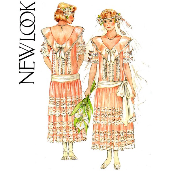 New Look 6361 Womens Flapper Style Dress or Wedding Gown 80s Vintage Sewing Pattern Size 8 10 Bust 31 1/2 - 32 1/2 inches