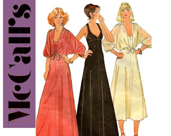 McCall's 6396 Womens 70s Stretch Prom Evening Maxi Dress & Shrug Vintage Sewing Pattern Size 8 Bust 31.5 inches UNCUT Factory Folded