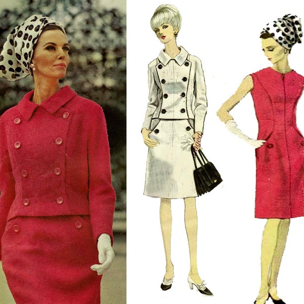 60s Vogue Couturier Design Sewing Pattern 1592 Dress & Double Breasted Jacket by Ronald Paterson Vintage Size 14 Bust 34 UNUSED FF