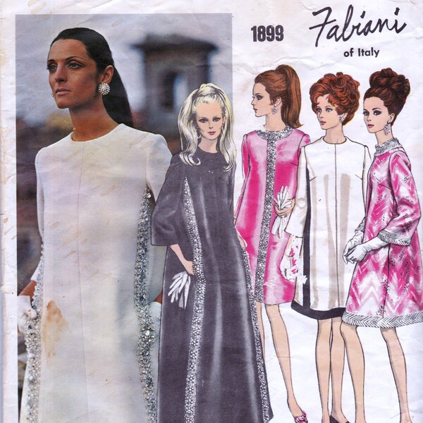 60s FABIANI  A Line Shift Dress Pattern Vogue Couturier Design 1899 Size 12 Bust 34 UNCUT Factory Folded with LABEL