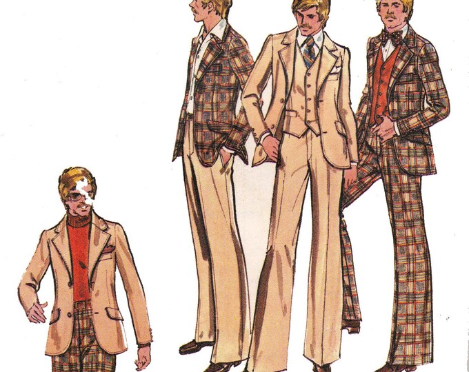 70s Vintage Mens Sewing Pattern Butterick 3208 Retro Suit Blazer Jacket