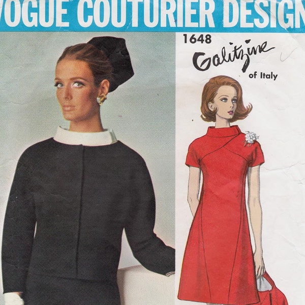 Sz 14 1960s Vintage Vogue Couturier Pattern 1648 by Galitzine Dress & Jacket Bust 34 has LABEL