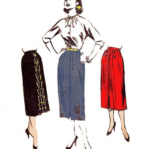 50s Vintage Pencil Skirt Pattern Butterick 6730 Wiggle skirt straight skirt Waist 26 inches image 1